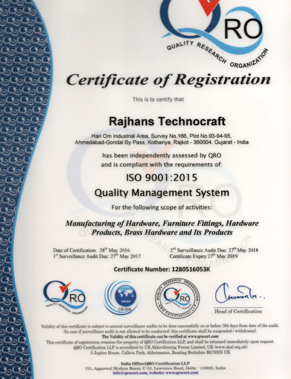 Rajhans Technocraft iso certificate